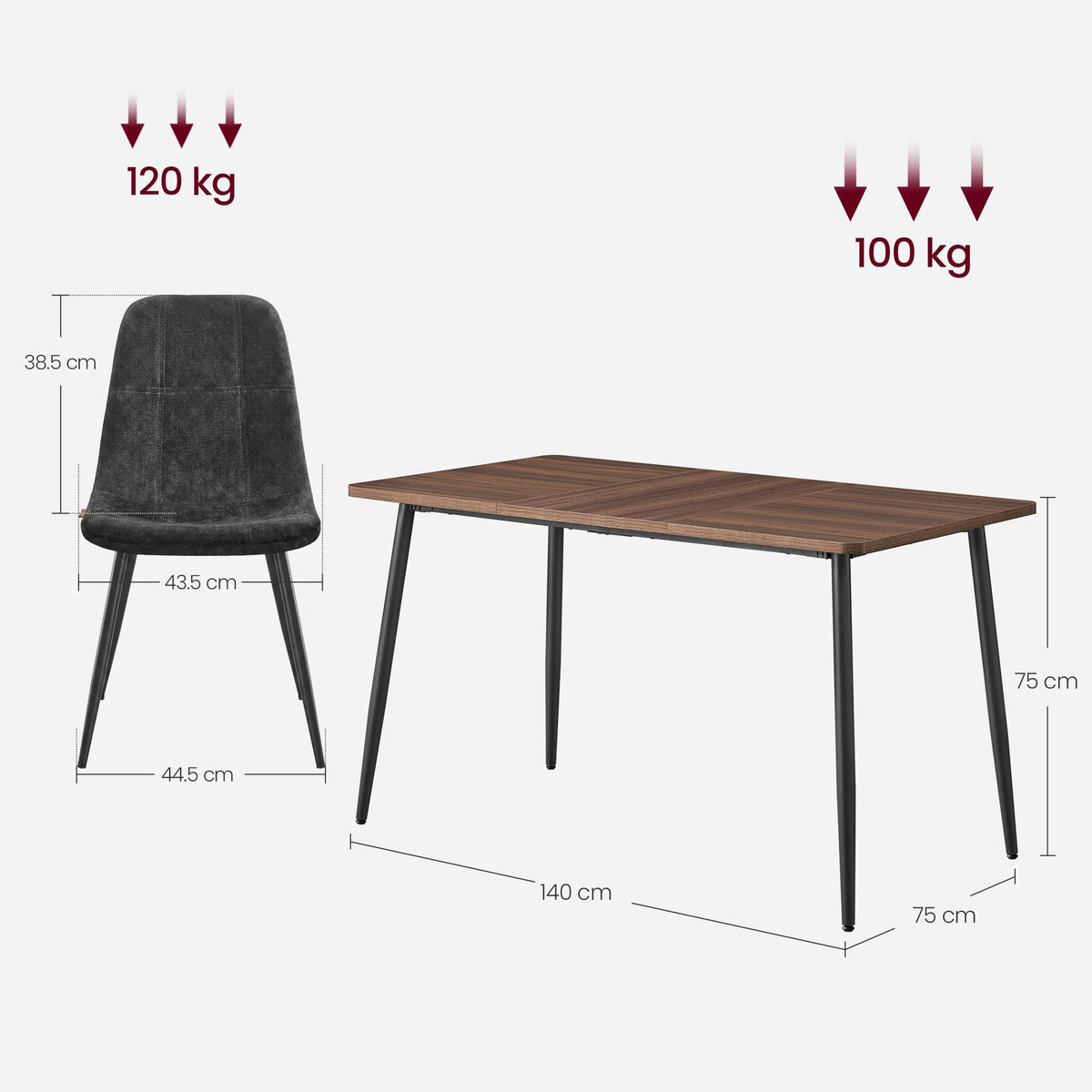 VASAGLE Essgruppe – Esstisch mit 4 Esszimmerstühlen