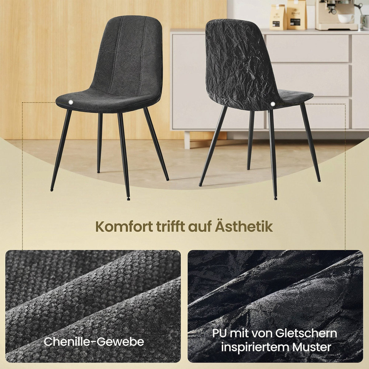 VASAGLE Essgruppe – Esstisch mit 4 Esszimmerstühlen