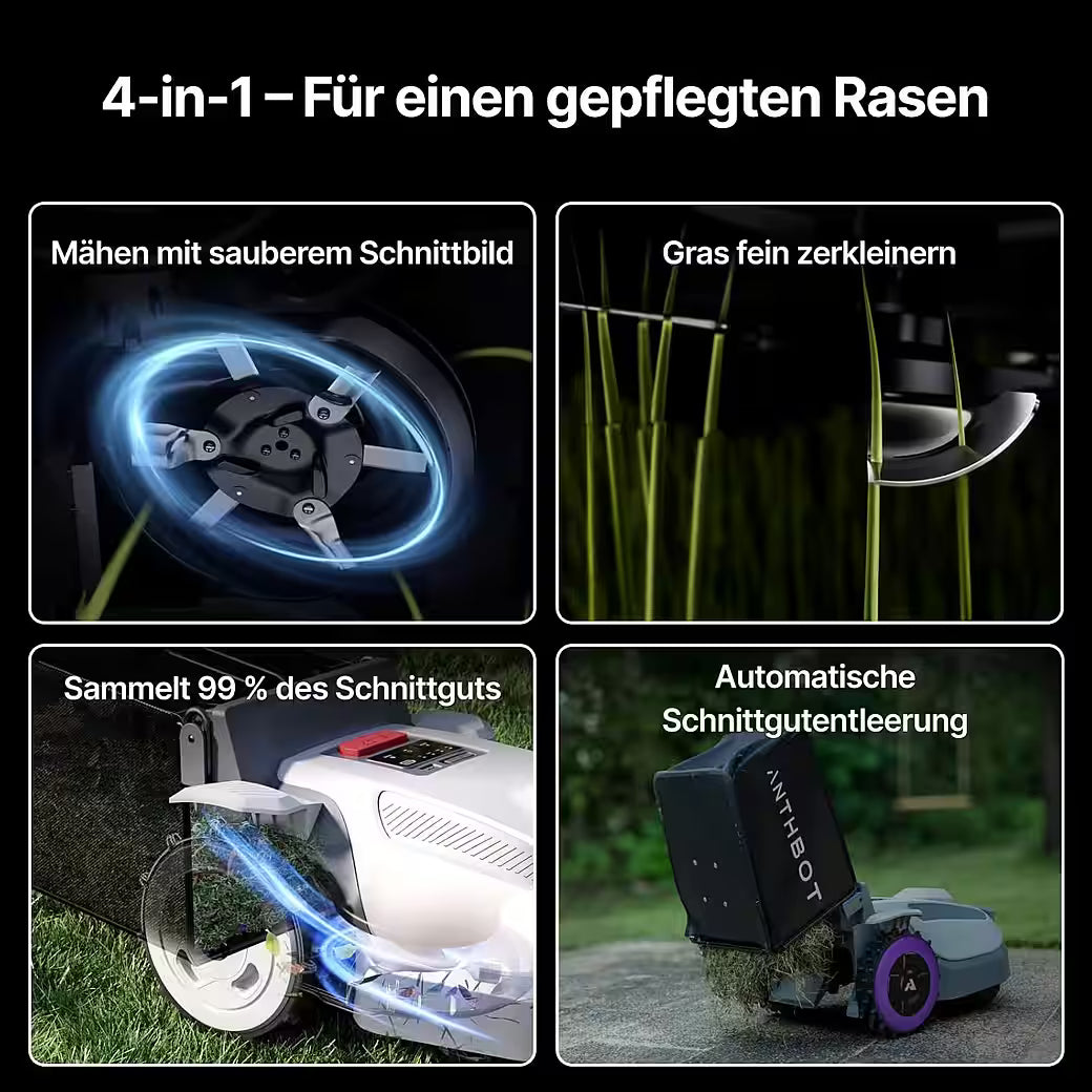 ANTHBOT N8 Serie – 4-in-1 Mähroboter ohne Begrenzungskabel mit Auto-Entleerung