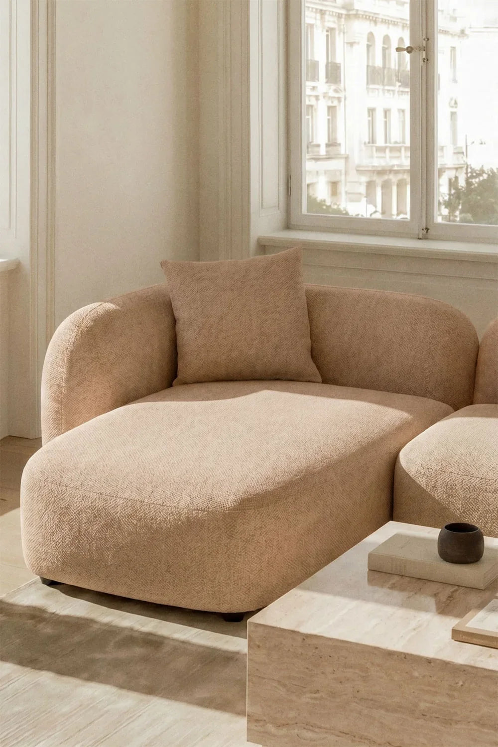 Canapé modulable 4 places Coco en chenille avec méridienne gauche
