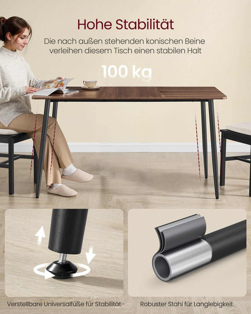 VASAGLE Essgruppe – Esstisch mit 4 Esszimmerstühlen