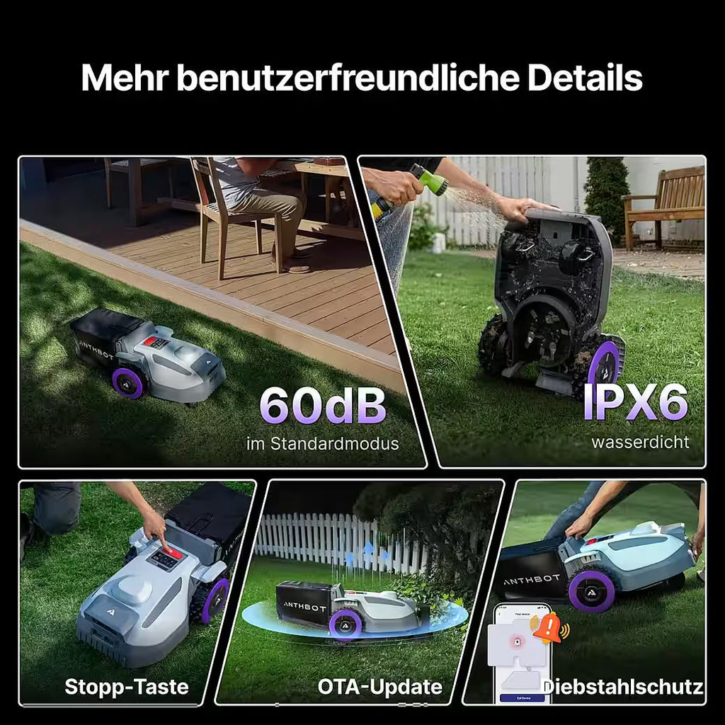 ANTHBOT N8 – 4-in-1 Mähroboter ohne Begrenzungskabel mit 23-L-Fangkorb