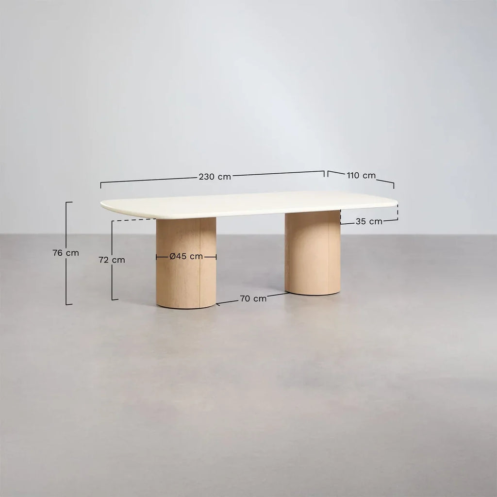 Ensemble de table de jardin rectangulaire Sharpay 230x110 cm avec 2 bancs de jardin en ciment et bois d'acacia