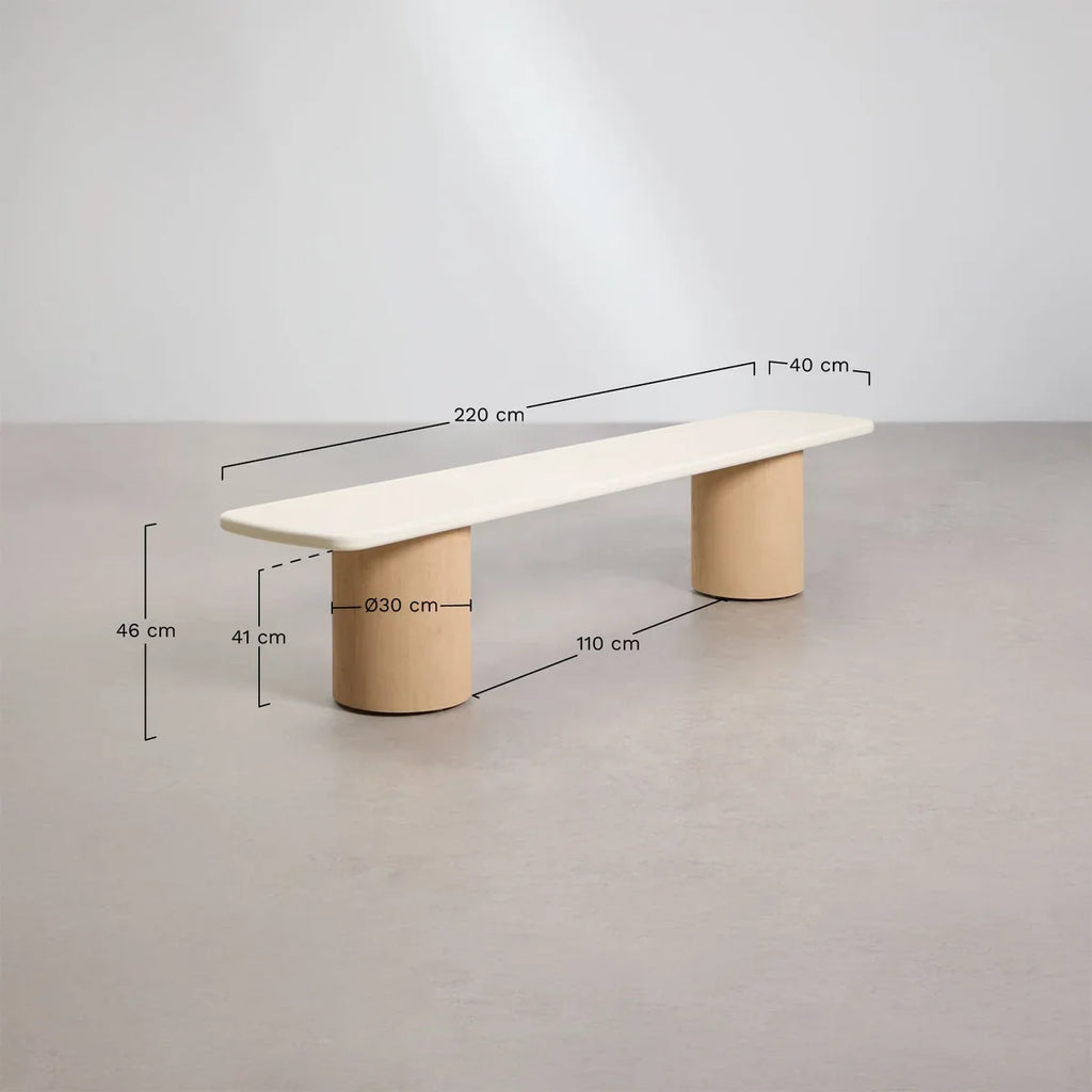 Ensemble de table de jardin rectangulaire Sharpay 230x110 cm avec 2 bancs de jardin en ciment et bois d'acacia